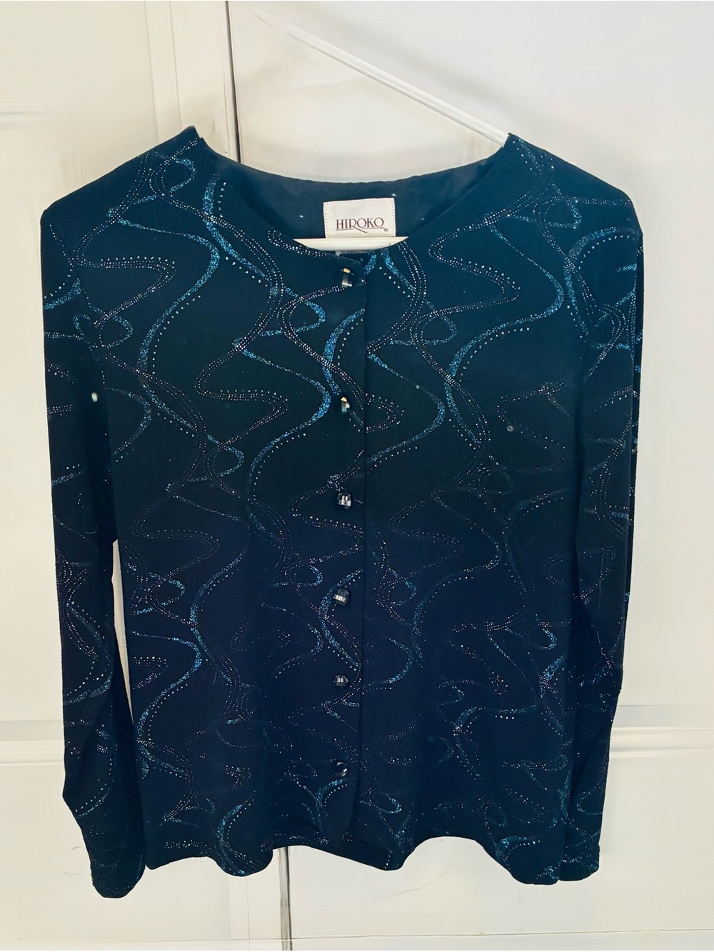 Vintage Black Sparkle Button-Front Women's Blouse